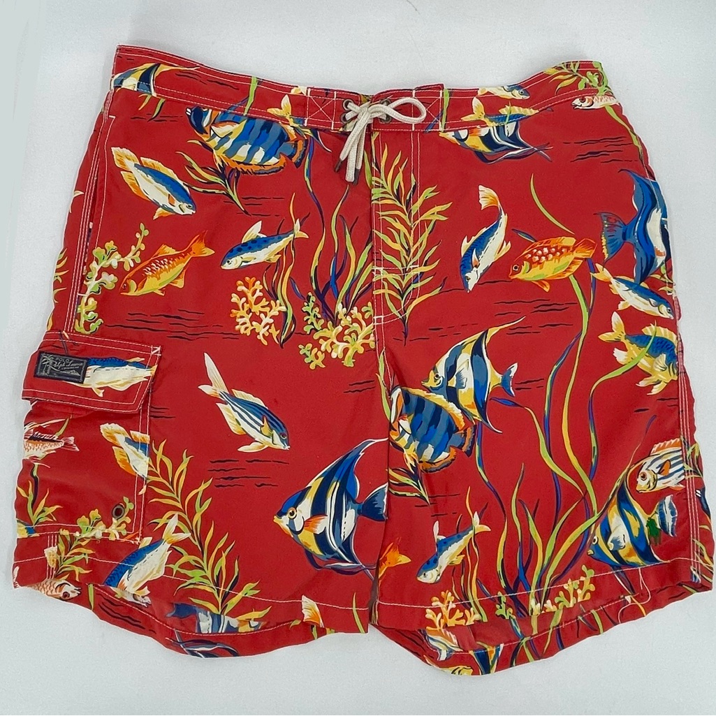 Polo Ralph Lauren Swim Trunks Allover Fish Print Board Shorts Swimwear Mens L Polo Ralph Lauren Swim Trunks Allover Fish Print Board Shorts Swimwear Mens L